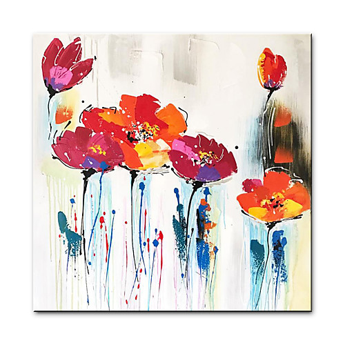

Oil Painting Hand Painted Square Abstract Floral / Botanical Modern Rolled Canvas (No Frame)