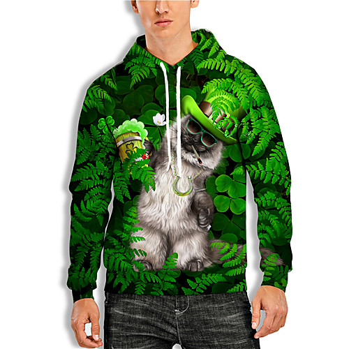 

Men's Pullover Hoodie Sweatshirt Graphic Prints Character Saint Patrick Day Print Hooded Daily Holiday 3D Print 3D Print Hoodies Sweatshirts Long Sleeve Green