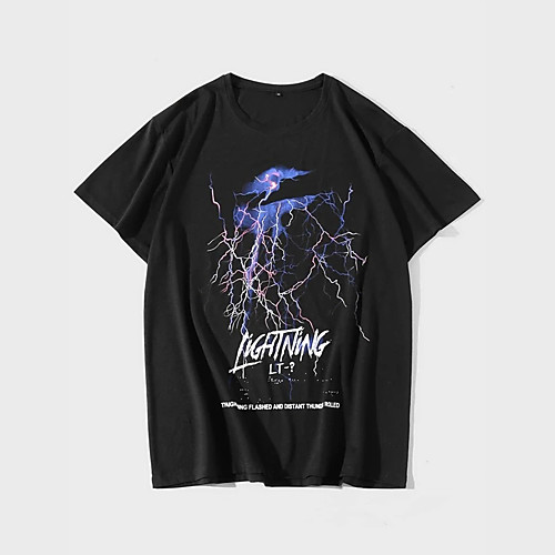 

Men's Unisex T shirt Shirt Hot Stamping Lightning Plus Size Print Short Sleeve Casual Tops 100% Cotton Casual Fashion Round Neck Black / Summer
