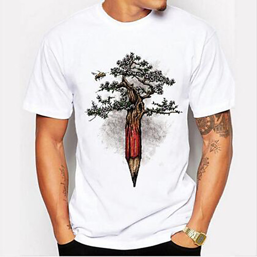 

Men's Unisex Tee T shirt Shirt Hot Stamping Tree Plus Size Print Short Sleeve Daily Tops 100% Cotton Basic Casual Round Neck White / Black White Blue