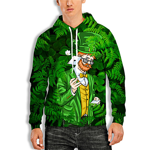 

Men's Pullover Hoodie Sweatshirt Graphic Prints Character Saint Patrick Day Print Hooded Daily Holiday 3D Print 3D Print Hoodies Sweatshirts Long Sleeve Green