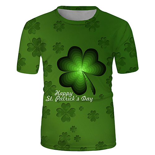 

Men's T shirt 3D Print Floral Graphic Prints Saint Patrick Day 3D Print Short Sleeve Casual Tops Fashion Classic Round Neck Green / Summer