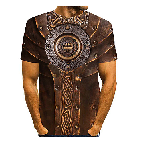 

Men's T shirt Shirt 3D Print Cartoon 3D 3D Print Short Sleeve Daily Tops Casual Fashion Round Neck Brown / Summer