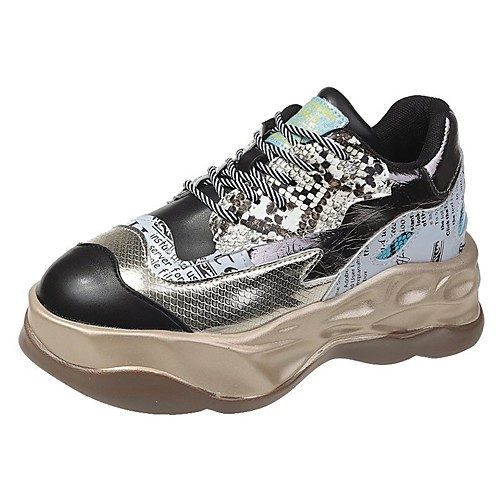 

Women's Trainers Athletic Shoes Dad Shoes Fantasy Shoes Flat Heel Round Toe Sporty Casual Daily Walking Shoes PU Lace-up Color Block Golden Pink Red