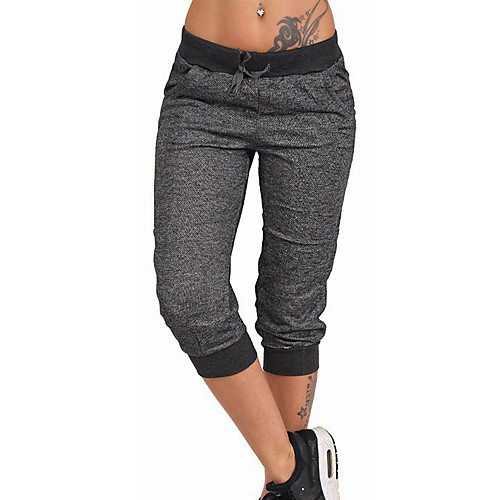 

Women's Classic Style Casual / Sporty Comfort Casual Leisure Sports Chinos Pants Plain Calf-Length Drawstring Pocket Black Gray