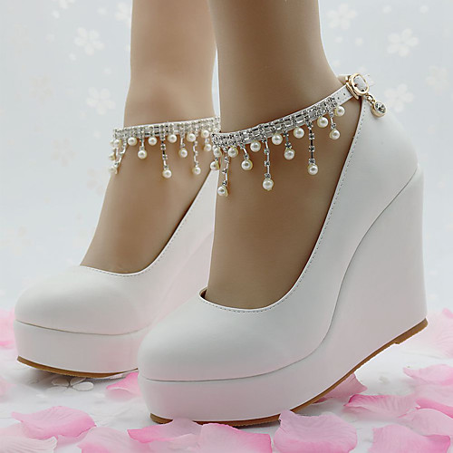 

Women's Heels Wedge Heel Closed Toe Daily Home Faux Leather Pearl Solid Colored White Black