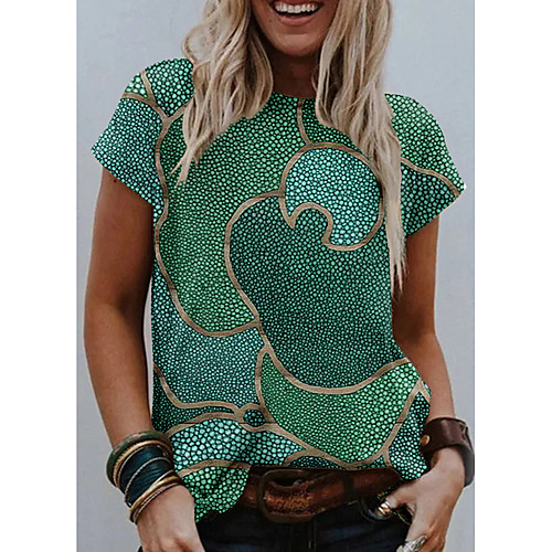 

Women's Holiday Abstract Painting T shirt Graphic Print Round Neck Basic Tops Green