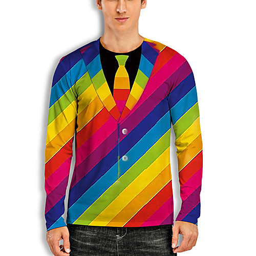 

Men's T shirt Shirt 3D Print Rainbow 3D 3D Print Long Sleeve Daily Tops Casual Fashion Round Neck Rainbow