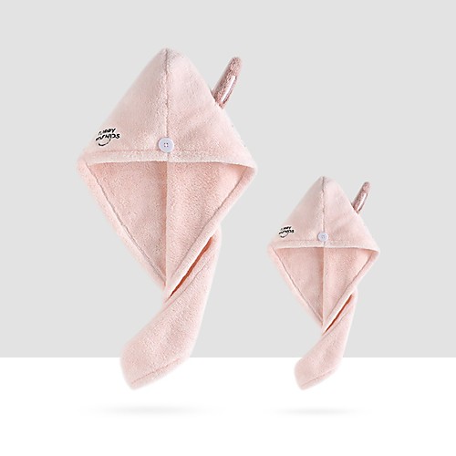 

Coral Fleece Hair Towel Wrap Cute Dry Hair Hat Bath Hair Cap Hair Drying Towel with Button