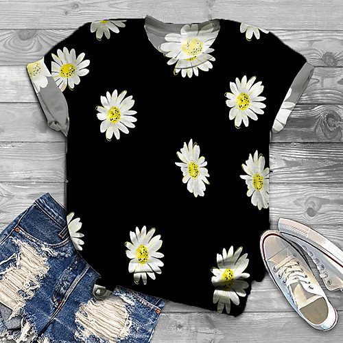 

Women's Plus Size Tops T shirt Floral Graphic Daisy Print Short Sleeve Round Neck Big Size / Holiday