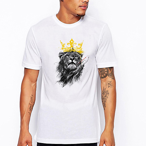 

Men's Unisex T shirt Shirt Hot Stamping Lion Animal Plus Size Print Short Sleeve Daily Tops 100% Cotton Basic Casual Round Neck White / Summer