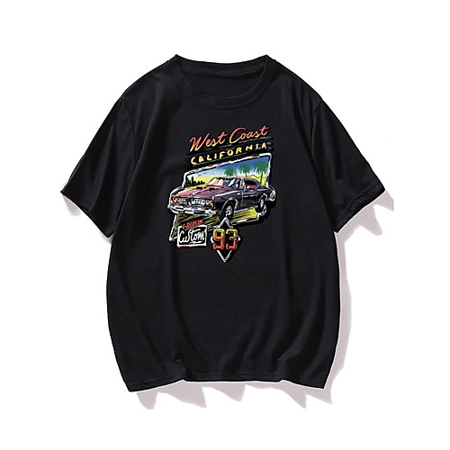 

Men's Unisex T shirt Hot Stamping Car Plus Size Print Short Sleeve Casual Tops 100% Cotton Casual Fashion Black