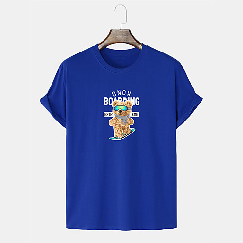 

Men's T shirt Hot Stamping Graphic Prints Bear Short Sleeve Casual Tops 100% Cotton Fashion Black Blue Yellow