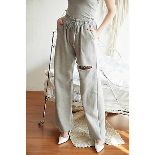 

Women's Simple Casual / Sporty Comfort Casual Daily Sweatpants Pants Plain Full Length Drawstring Cut Out Pocket Light gray