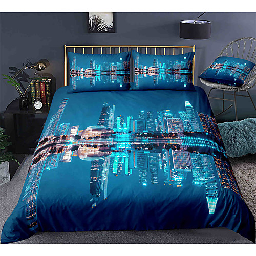 

City View 3-Piece Duvet Cover Set Hotel Bedding Sets Comforter Cover with Soft Lightweight Microfiber, Include 1 Duvet Cover, 2 Pillowcases for Double/Queen/King(1 Pillowcase for Twin/Single)