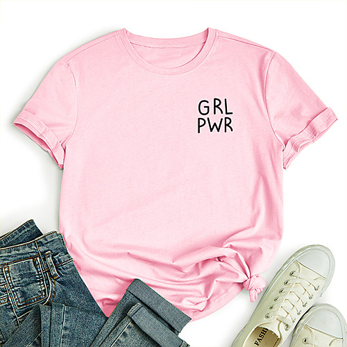 

Women's T shirt Letter Print Round Neck Tops 100% Cotton Basic Basic Top White Black Red