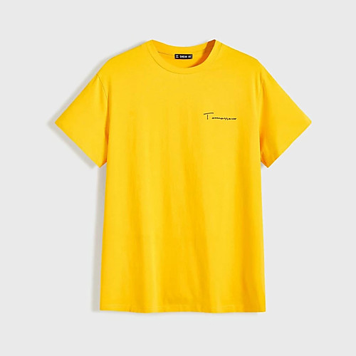 

Men's Unisex T shirt Hot Stamping Letter Plus Size Print Short Sleeve Casual Tops 100% Cotton Casual Fashion White Yellow
