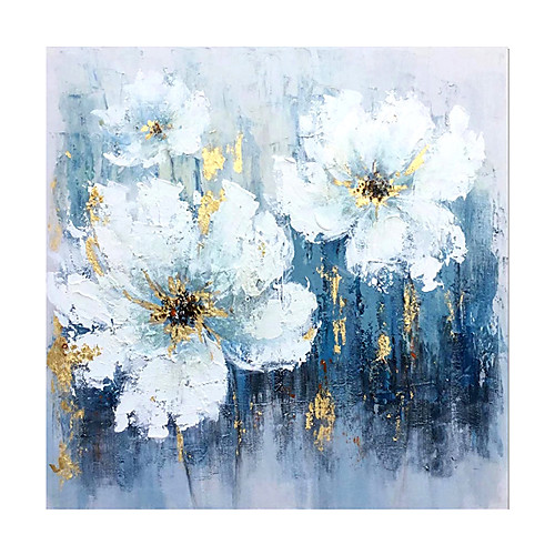 

Oil Painting Hand Painted Square Abstract Floral / Botanical Modern Stretched Canvas