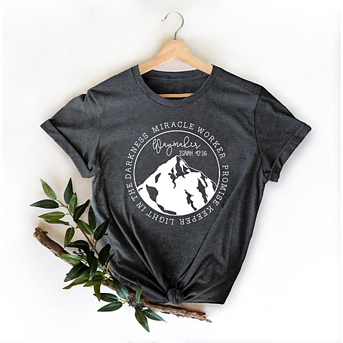 

Women's T shirt Text Letter Print Round Neck Tops 100% Cotton Basic Basic Top Dark Gray