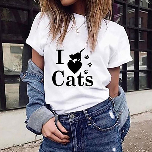 

Women's T shirt Text Letter Print Round Neck Tops 100% Cotton Basic Basic Top White Black