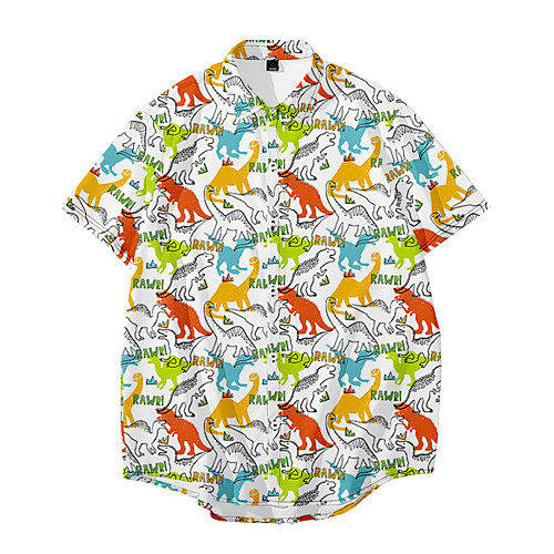 

Men's Shirt 3D Print Dinosaur Animal 3D Print Button-Down Short Sleeve Daily Tops Casual Fashion Hawaiian Gray Green Black / Summer / Beach