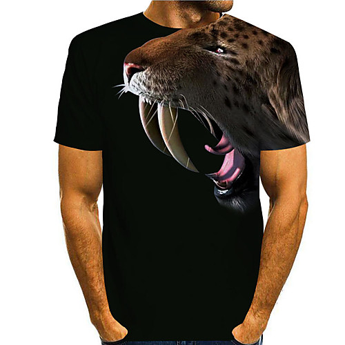 

Men's T shirt Shirt 3D Print Graphic Prints Tiger 3D Print Short Sleeve Daily Tops Casual Fashion Round Neck Black / Summer