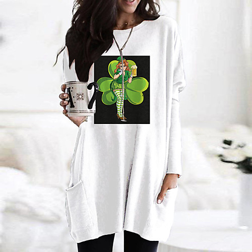 

Women's T Shirt Dress Tee Dress Short Mini Dress Green White Black Light Green Light Blue Long Sleeve Floral Print Color Block Print Fall Spring Round Neck Casual Holiday 2021 S M L XL XXL 3XL