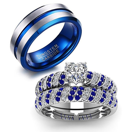 

Men Women Band Ring BlueSliver 5 6 7 8 9