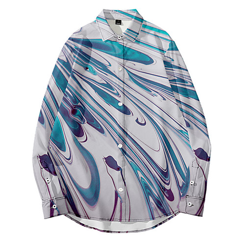 

Men's Shirt 3D Print Abstract 3D Print Button-Down Long Sleeve Daily Tops Casual Fashion Hawaiian Blue Purple / Beach