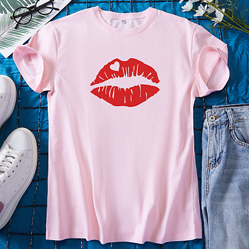 

Women's T shirt Graphic Heart Print Round Neck Tops 100% Cotton Basic Basic Top White Black Blue