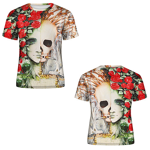

Men's T shirt 3D Print 3D Rivet Mesh Short Sleeve Casual Tops Red