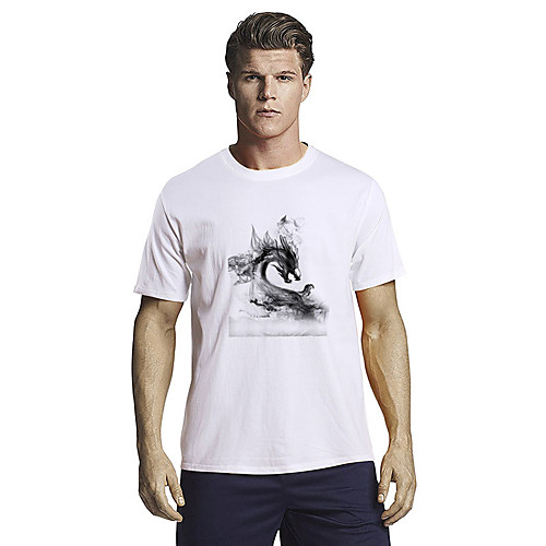 

Men's Unisex T shirt Shirt Hot Stamping Dragon Graphic Prints Plus Size Short Sleeve Casual Tops 100% Cotton Fashion Round Neck White Blue Red / Summer