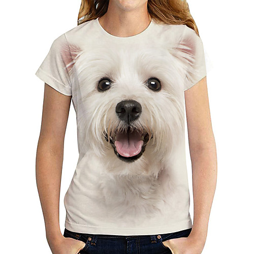 

Women's Holiday 3D Printed T shirt Dog Graphic 3D Print Round Neck Basic Tops White