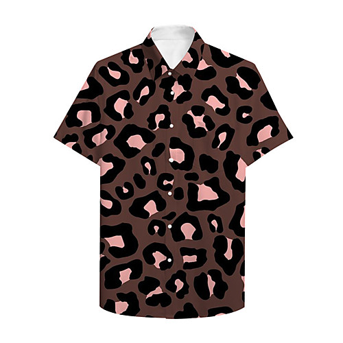 

Men's Shirt 3D Print Graphic 3D Button-Down 3D Print Short Sleeve Casual Tops Casual Fashion Brown