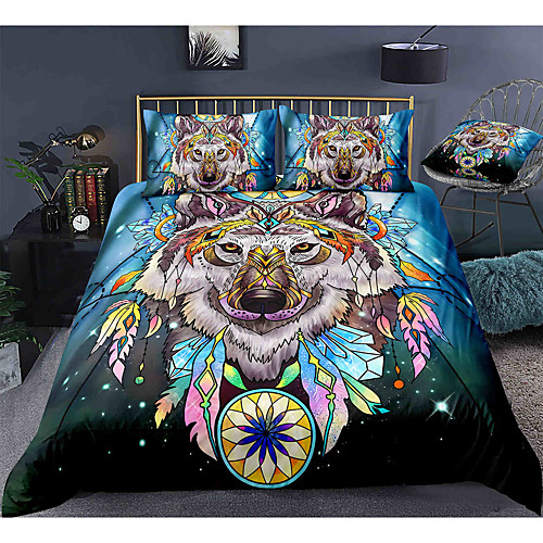 

Wolf Dreamcatcher 3-Piece Duvet Cover Set Hotel Bedding Sets Comforter Cover with Soft Lightweight Microfiber, Include 1 Duvet Cover, 2 Pillowcases for Double/Queen/King(1 Pillowcase for Twin/Single)