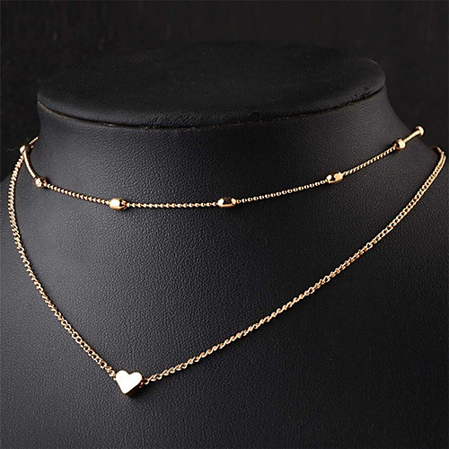 

Women's Necklace Layered Necklace Double Layered Heart Simple Cute Sweet Alloy Silver Gold 36 cm Necklace Jewelry 1pc For Anniversary Birthday Party Festival
