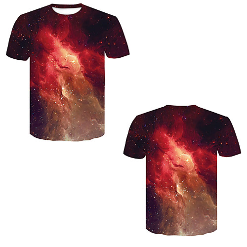

Men's T shirt 3D Print 3D Rivet Mesh Short Sleeve Casual Tops Black / Red