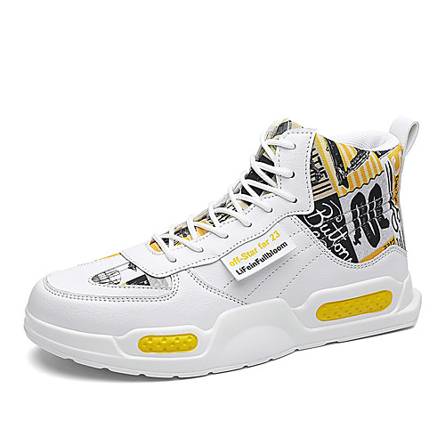 

Men's Trainers Athletic Shoes Sporty Casual Athletic Daily Running Shoes Walking Shoes PU Breathable Shock Absorbing Wear Proof Black and White White / Yellow Red Color Block Fall Spring