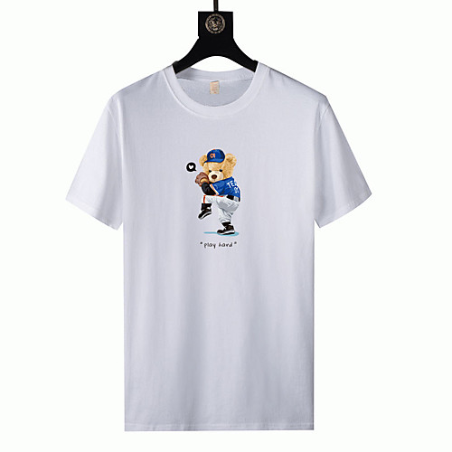 

Men's Unisex T shirt Hot Stamping Graphic Prints Bear Plus Size Short Sleeve Casual Tops 100% Cotton Fashion White Black Blue