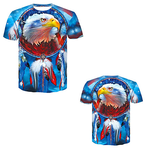

Men's T shirt 3D Print 3D Rivet Mesh Short Sleeve Casual Tops Blue