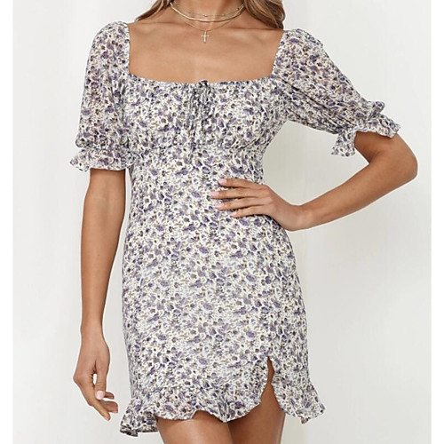

Women's Sheath Dress Short Mini Dress Purple Short Sleeve Floral Summer Casual 2021 S M L XL XXL
