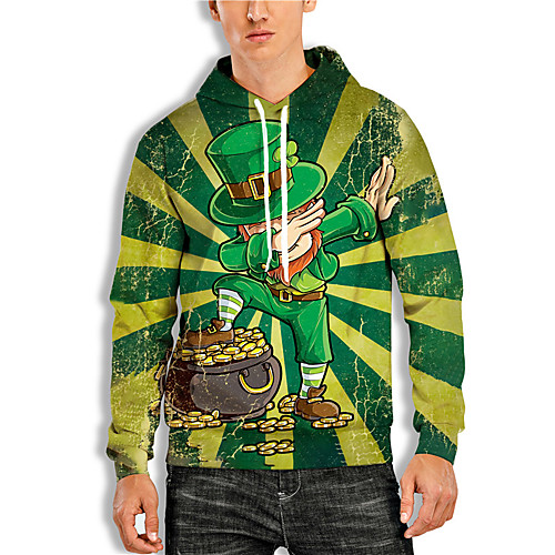 

Men's Pullover Hoodie Sweatshirt Graphic Prints Character Saint Patrick Day Print Hooded Daily Holiday 3D Print 3D Print Hoodies Sweatshirts Long Sleeve Green