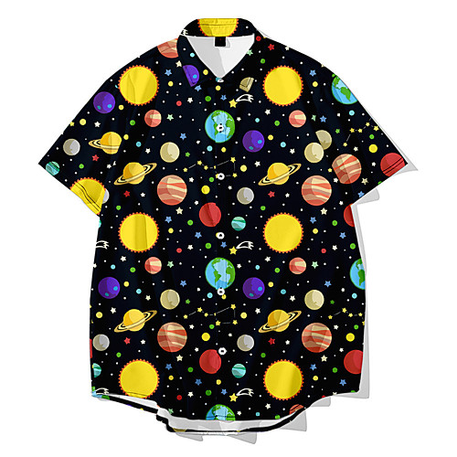 

Men's Shirt 3D Print Galaxy 3D Print Button-Down Short Sleeve Daily Tops Casual Fashion Hawaiian Blue Purple Dusty Blue / Summer / Beach