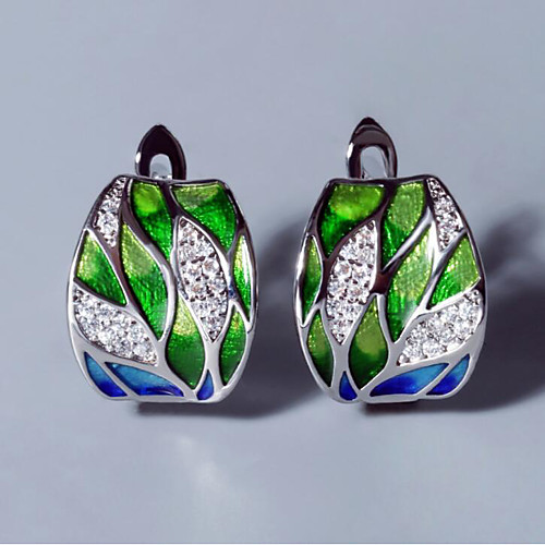 

Women's AAA Cubic Zirconia Earrings Geometrical Petal Elegant Vintage European Earrings Jewelry Silver For Anniversary Vacation Festival 1 Pair