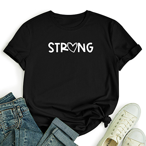 

Women's T shirt Graphic Heart Letter Print Round Neck Tops 100% Cotton Basic Basic Top Black Blue Red