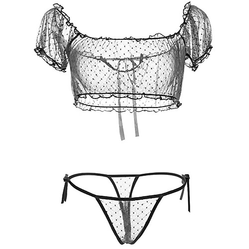 

Women's Mesh Lace Sexy Sexy Lingerie Nightwear Solid Colored Bra & Panty Set White / Black One-Size