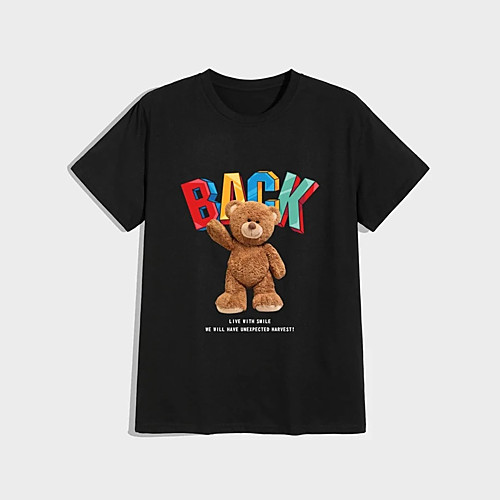

Men's Unisex T shirt Hot Stamping Bear Plus Size Print Short Sleeve Casual Tops 100% Cotton Casual Fashion Black