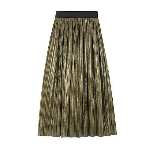 

Women's Vacation Going out Elegant Streetwear Skirts Solid Colored Pleated Army Green Brown Beige
