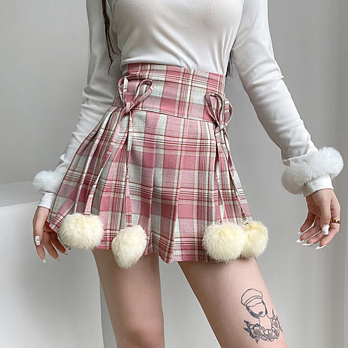 

Women's Going out Casual / Daily Active Streetwear Skirts Plaid Pleated Bow Blushing Pink