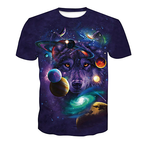 

Men's Unisex Tee T shirt 3D Print Galaxy 3D Wolf Animal Rivet Mesh Short Sleeve Casual Tops Animal Design Casual Purple Green Dark Gray / Summer